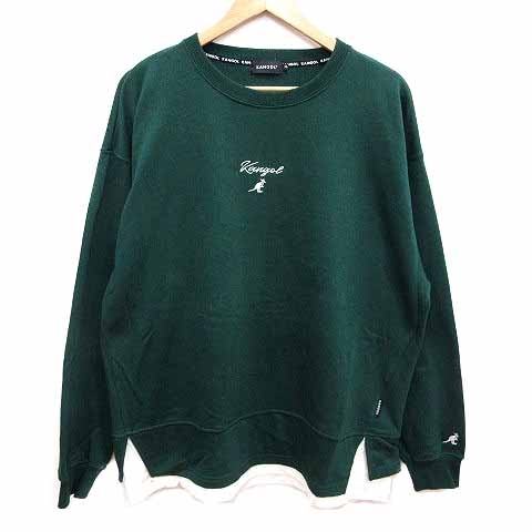 カンゴール KANGOL トレーナー スウェット フェイクレイヤード ロゴ刺しゅう 長袖 XL 緑 グリーン /YK メンズ拍卖