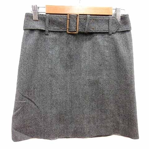 ビアッジョブルー Viaggio Blu 台形スカート ミニ ベルト ウール カシミヤ混 2 M グレー /YK レディース拍卖