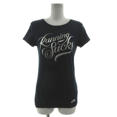 ナイキ NIKE Tシャツ SLIM FIT プリント 半袖 コットン ネイビー系 紺系 シルバー L レディース拍卖