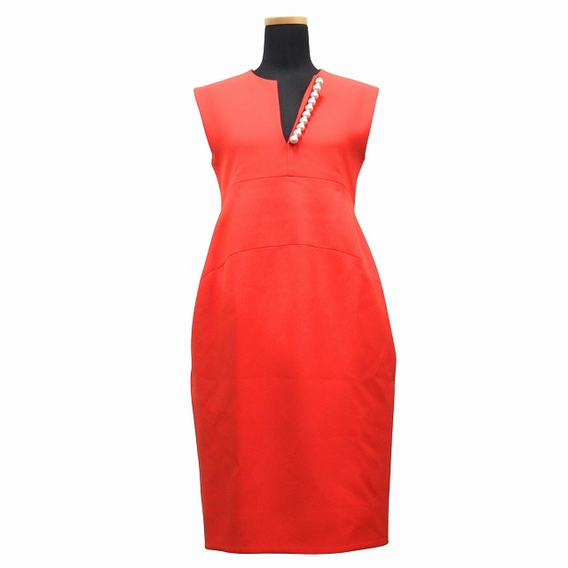 美品 ヨーコチャン YOKO CHAN パール スリット ノースリーブ タイト ワンピース ドレス カットソー ストレッチ サイズ36 ◆7拍卖