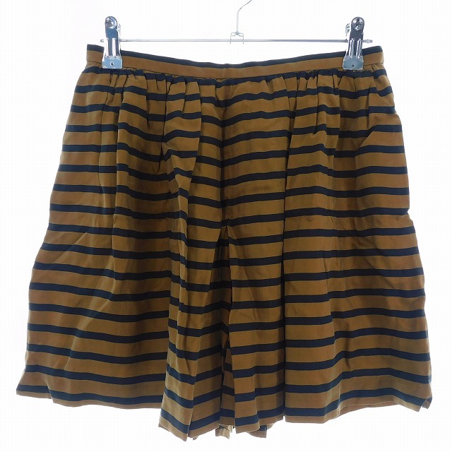 リッチ rich ショーパン パンツ ショート タック サイドファスナー ボーダー M 茶 ブラウン ボトムス /T2 レディース拍卖
