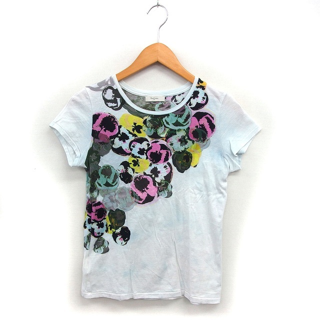 ポールスミス PAUL SMITH 国内正規品 ボートネック カットソー Tシャツ プリント コットン 綿 透け感 半袖 M ライトブルー /NT33拍卖