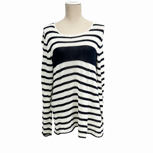バーバリー ロンドン BURBERRY LONDON ニット セーター カシミヤ混 ボーダー 長袖 白 ホワイト 紺 ネイビー 5 約L ■WY レディース拍卖
