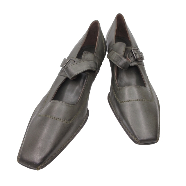 xsa パンプス ストラップ 本革 39 24.5cm相当 グリーン a375 0728 レディース拍卖