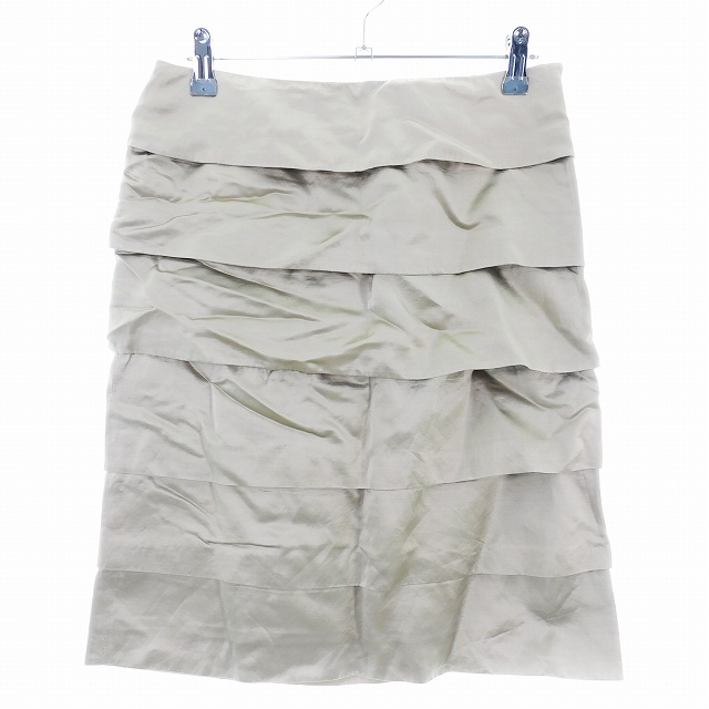 シップス SHIPS タイトスカート ひざ丈 ティアード サイドファスナー 麻混 リネン混 無地 S ベージュ ボトムス レディース拍卖