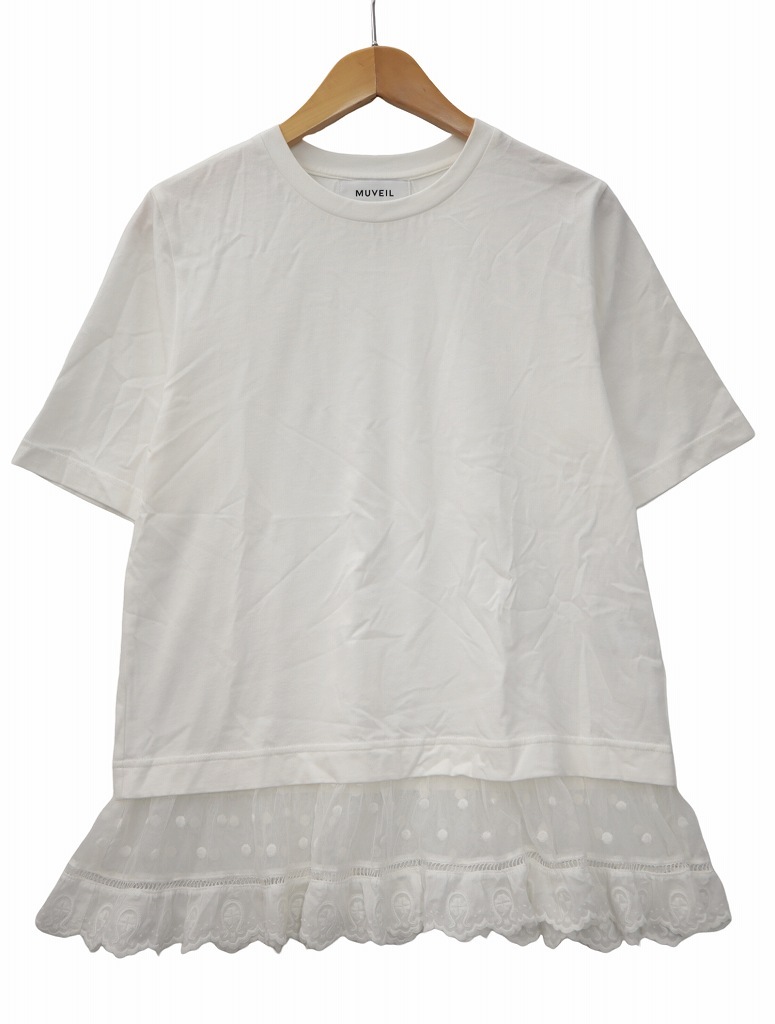 ミュベール muveil クルーネック 半袖 クローバーレース ドッキング Tシャツ 38 WHITE(ホワイト) 春夏 レディース拍卖