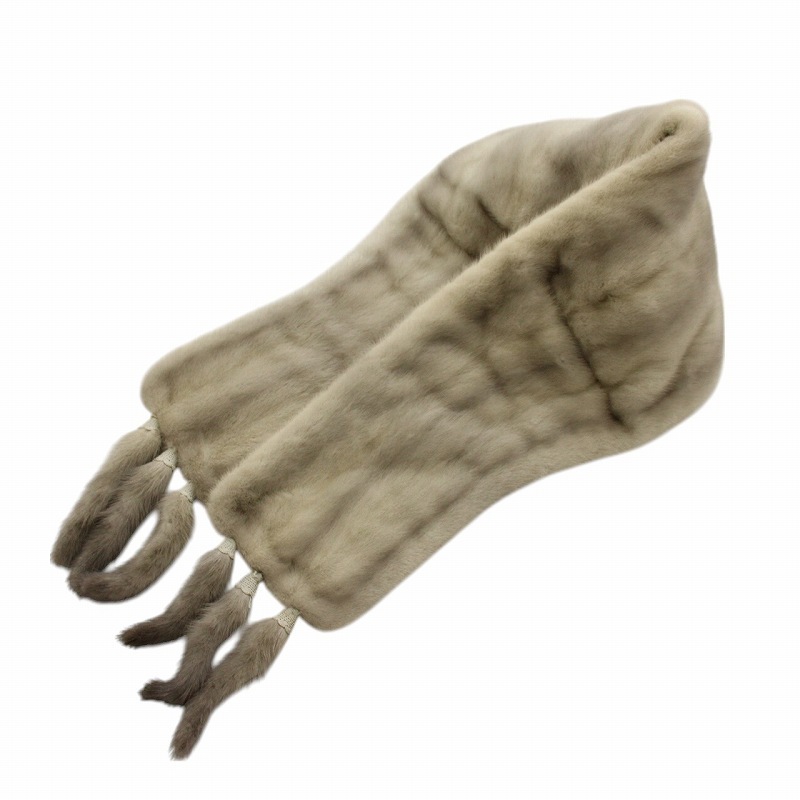 サリーローズ Sally Rose ティペット マフラー ファー 毛皮 ミンク フリンジ 裏地刺繍 グレー /XZ ■GY18 レディース拍卖