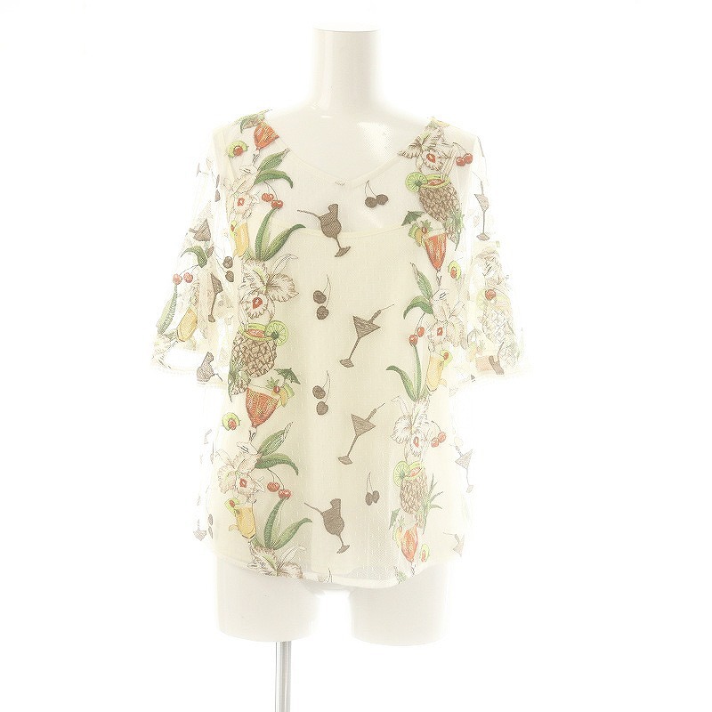 グレースコンチネンタル GRACE CONTINENTAL トロピカル刺繍トップブラウス 36 オフホワイト マルチカラー /DO ■OS ■SH レディース拍卖