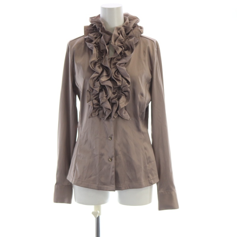 ナラカミーチェ NARA CAMICIE シャツ ブラウス フリル 長袖 1 ピンクベージュ T0278FG3067 /RO レディース拍卖