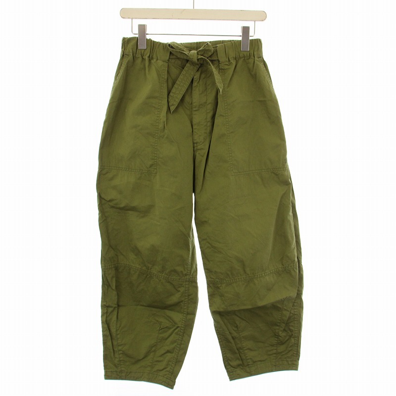 ドゥロワー Drawer ワイドパンツ イージー ウエストゴム ジップフライ リボン シルク混 36 カーキ /BB レディース拍卖