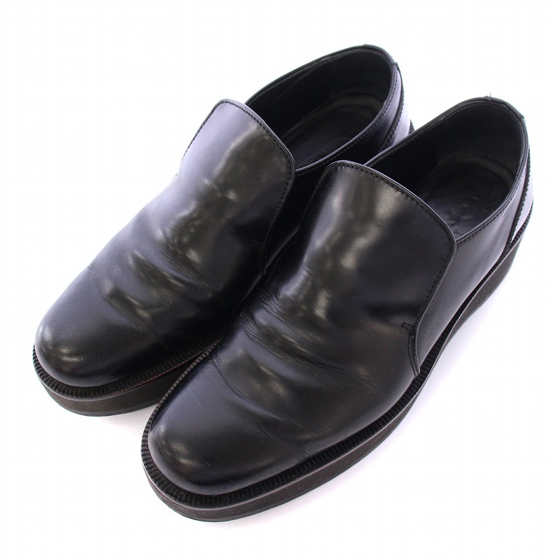 ワイズ Y's ヨウジヤマモト スリッポン ラウンドトゥ 厚底 レザー 2 黒 ブラック /BB レディース拍卖