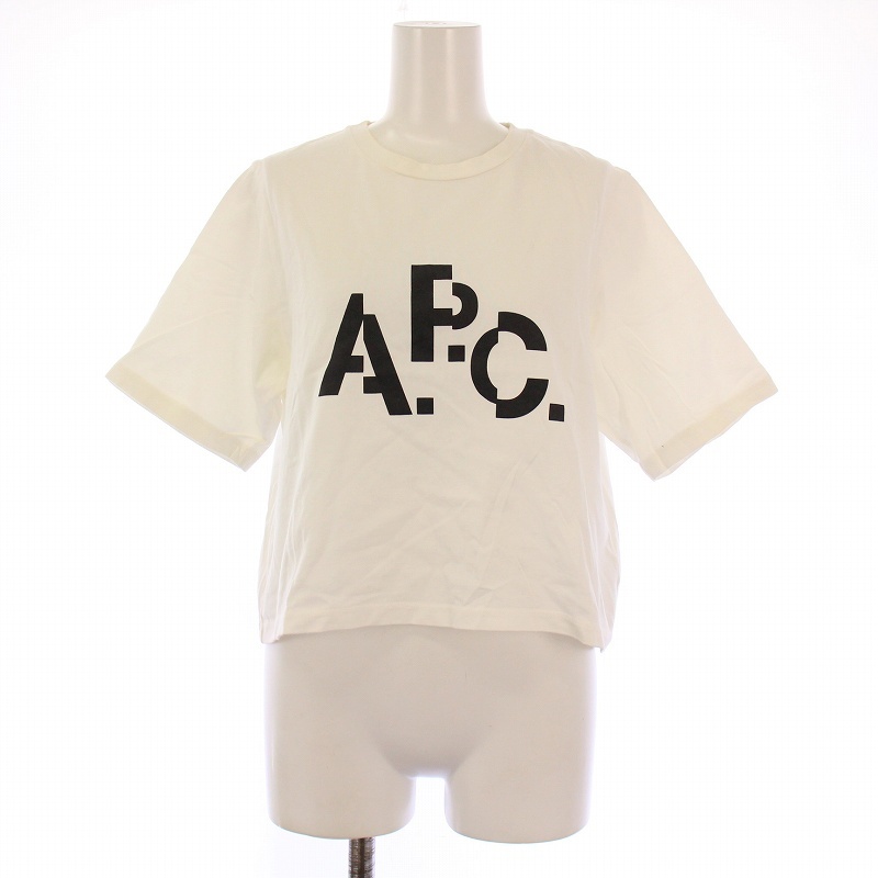 アーペーセー A.P.C. Tシャツ カットソー 半袖 クルーネック ショート丈 ロゴ プリント S 白 ホワイト /BB レディース拍卖