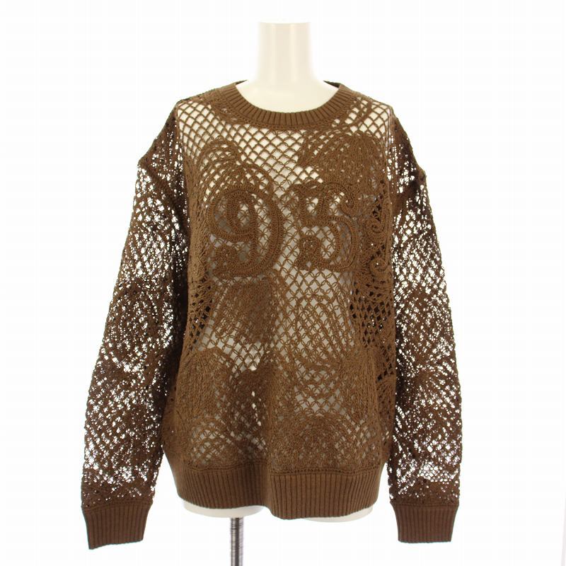 未使用品 マックスマーラ 25SS FAREA ファレア コットンヤーンニット 長袖 クルーネック メッシュ 編み込み M 茶 2511361102 タグ付き拍卖