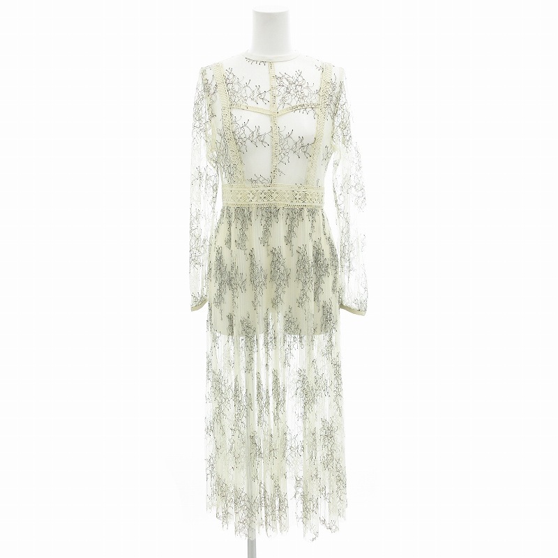 マーキュリーデュオ MERCURYDUO チュールワンピース レース 花柄 バックリボン オープン シアー ロング 長袖 S ベージュ拍卖