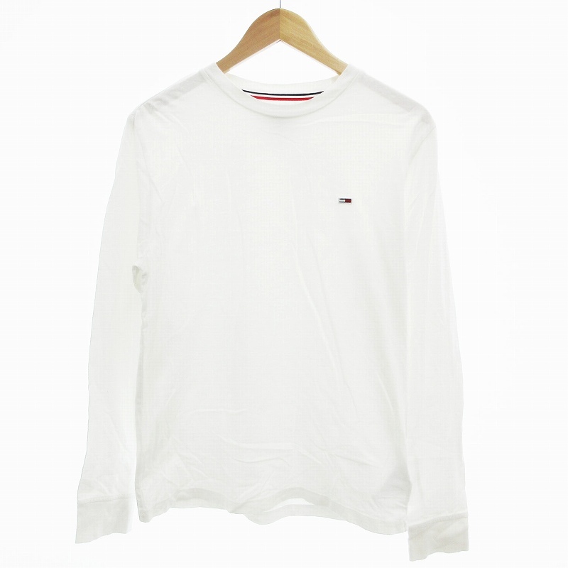 トミーヒルフィガー TOMMY HILFIGER JEANS ロンT Tシャツ カットソー 長袖 S 白 ホワイト /UD メンズ拍卖