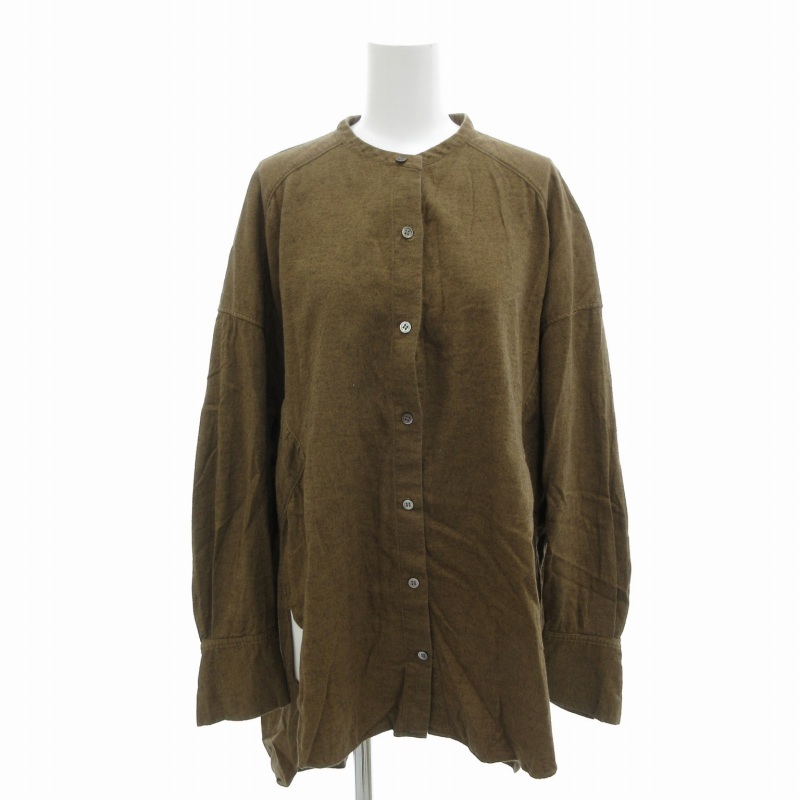 ロートレアモン LAUTREAMONT ESSEN. バンドカラーシャツ コットン オーバーサイズ 長袖 38 M 茶 ブラウン /FT レディース拍卖