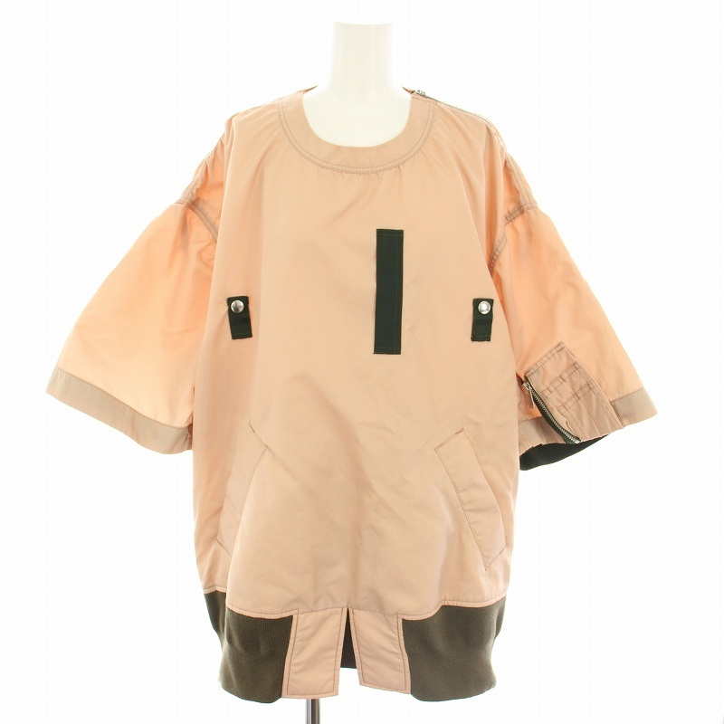 サカイ sacai サンプル品 MA-1風カットソー ミリタリージャケット プルオーバー 八分袖 ピンク 緑 グリーン /YT レディース拍卖