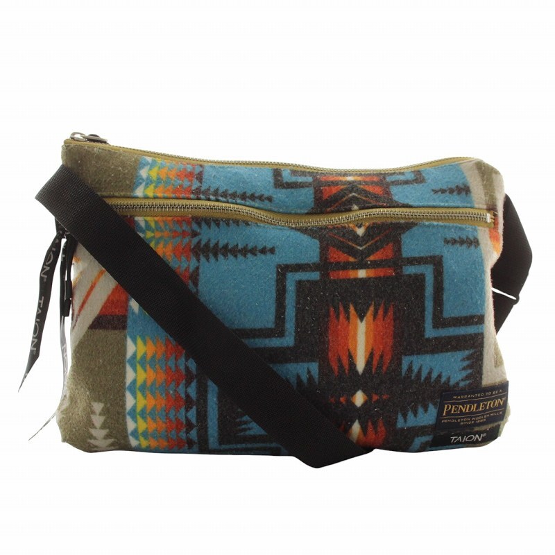 ペンドルトン PENDLETON × タイオン TAION ショルダーバッグ ナイロン ウール混 ダウン ネイティブ柄 総柄 マルチカラー カーキ拍卖