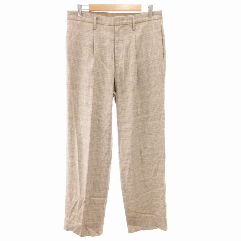 アダムエロペ Adam et Rope' チェックパンツ スラックス タック ストレート センタープレス M ベージュ /GV レディース拍卖
