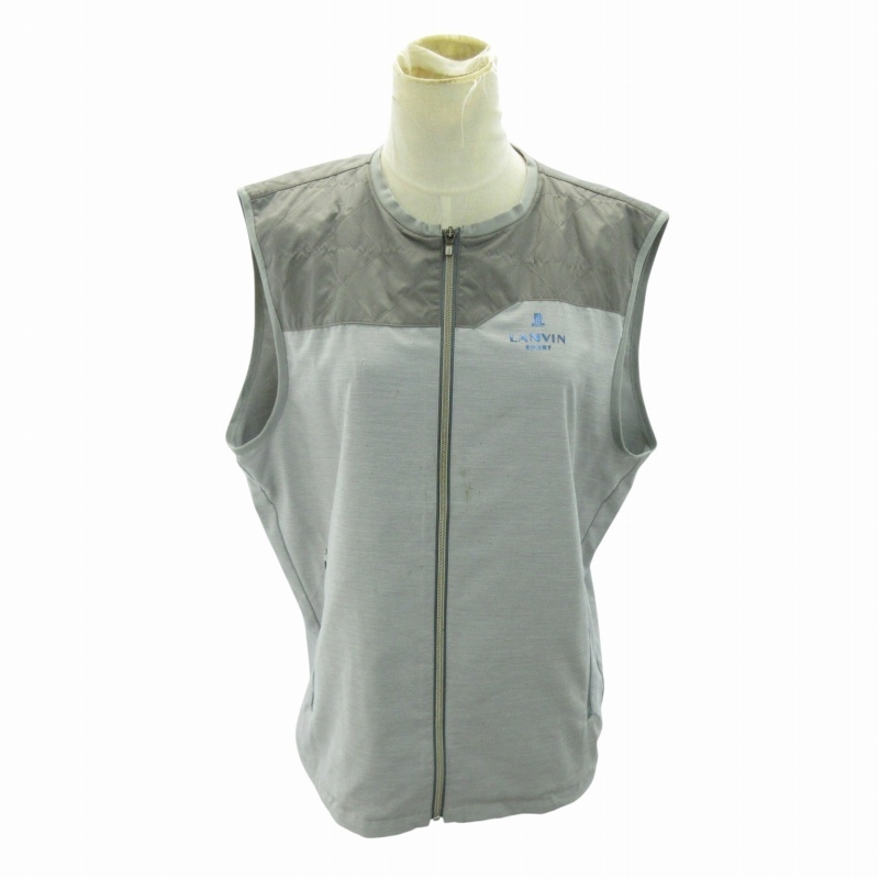 ランバン LANVIN ベスト ジップアップ ロゴ プリント 42 グレー 0704 ●ECO レディース拍卖