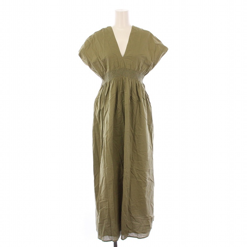 マリハ MARIHA 夏の光のドレス フレアワンピース マキシ ロング フレンチスリーブ ノースリーブ Vネック カフタン風 無地 F カーキ拍卖