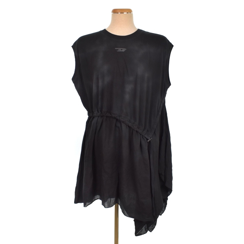 未使用品 ディーゼル DIESEL ドレス パネル カットソー チュニック ノースリーブ ロゴ S 黒 ブラック RQMAZ レディース拍卖