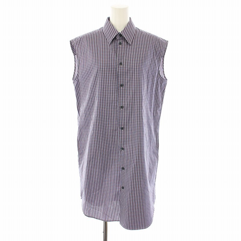 メゾンマルジェラ 1 マルタンマルジェラ シャツ ブラウス ノースリーブ チュニック丈 チェック柄 36 青 紺 S51DL0288 レディース拍卖