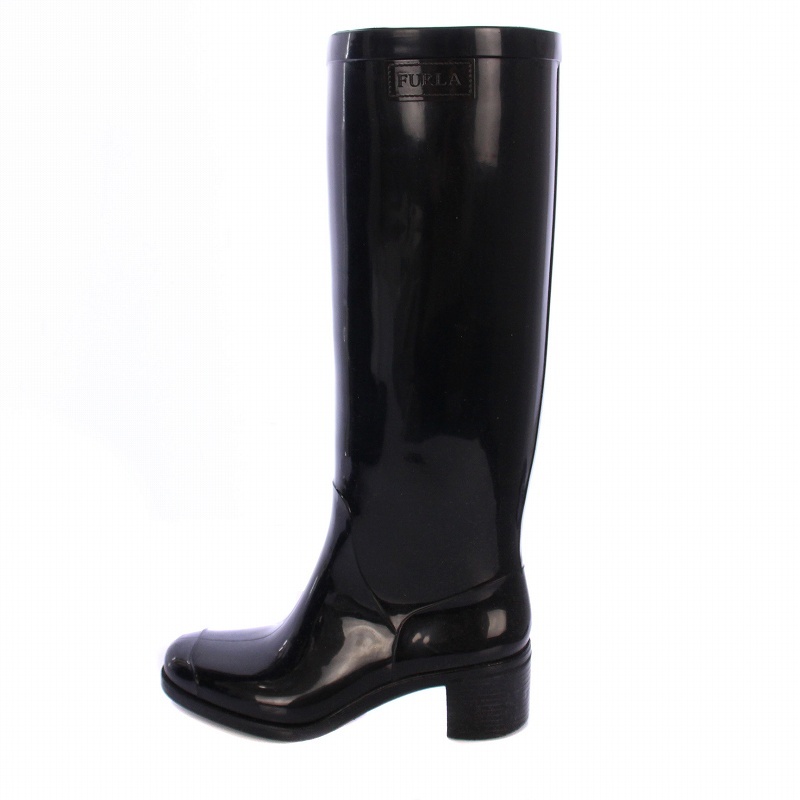 フルラ FURLA 長靴 レインシューズ ロングブーツ チャンキーヒール PVC 36 黒 /BM ▲H レディース拍卖