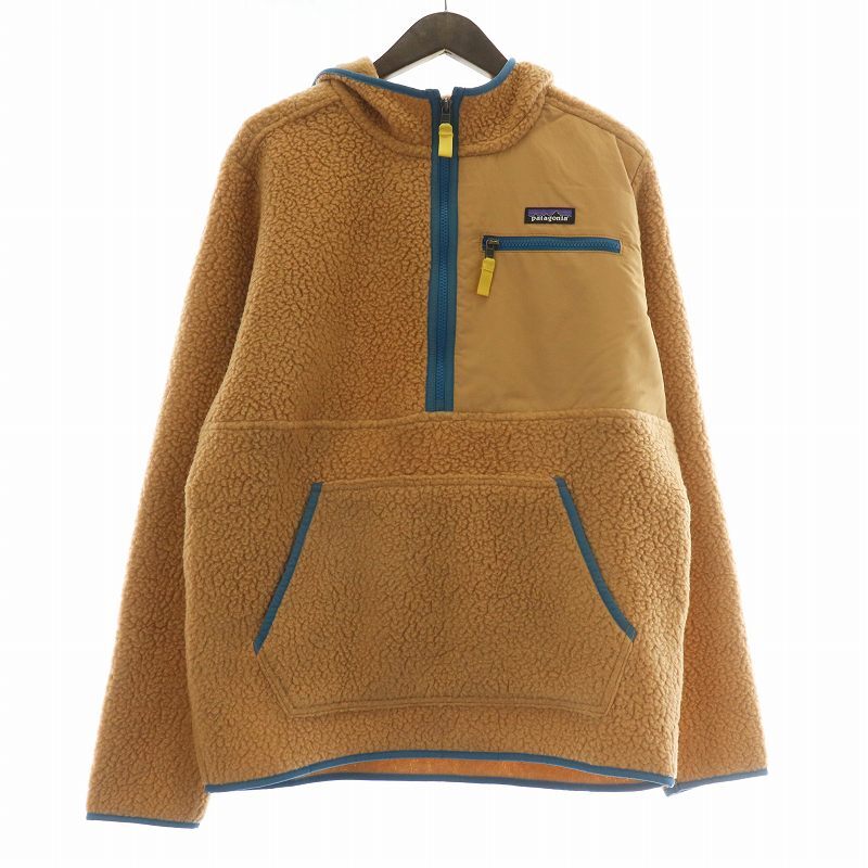 未使用品 Patagonia レトロパイルプルオーバーパーカー 長袖 フリース フード ハーフジップ ロゴ XS ベージュ 青 STY22790SP23拍卖