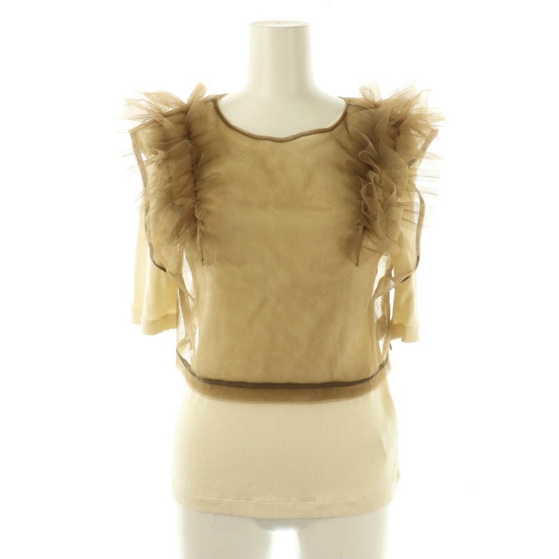 アダムエロペ Adam et Rope' チュールフリルTEE Tシャツ カットソー 半袖 F アイボリー モカ /DF ■OS レディース拍卖