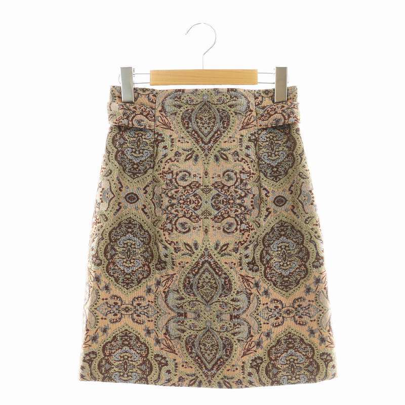 リリーブラウン Lily Brown ジャガードミニスカート タイト ラメ F ベージュ /AT ■OS レディース拍卖