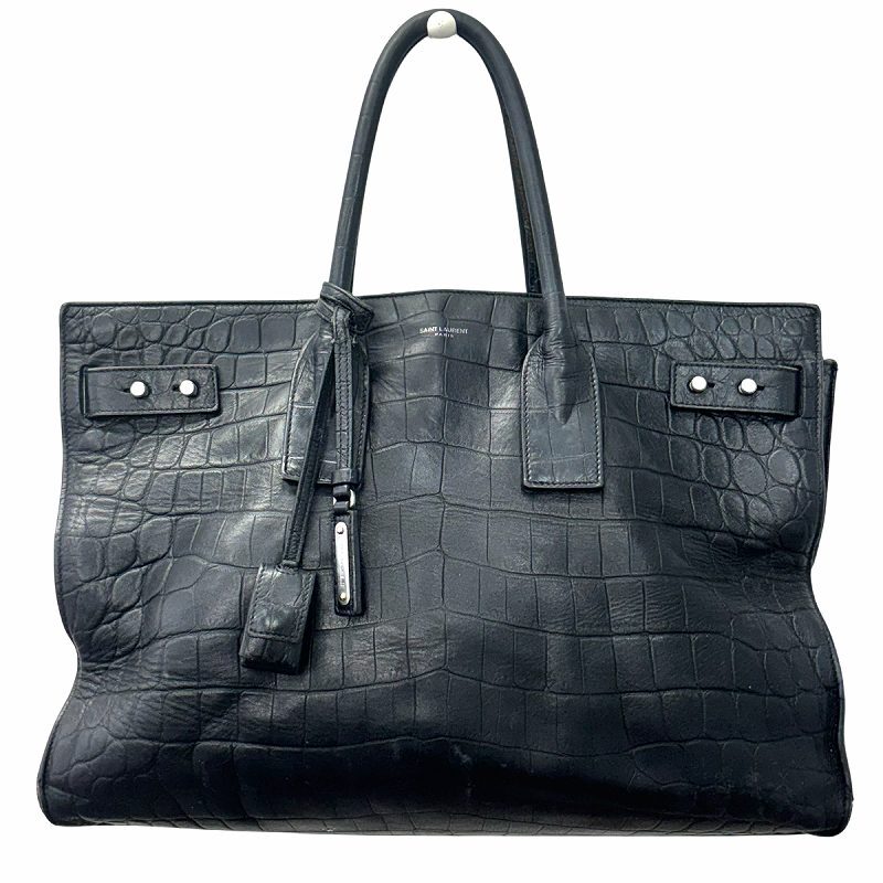 サンローラン パリ SAINT LAURENT PARIS シン サックドジュール ラージ エンボストートバッグ クロコ型押し ブラック拍卖
