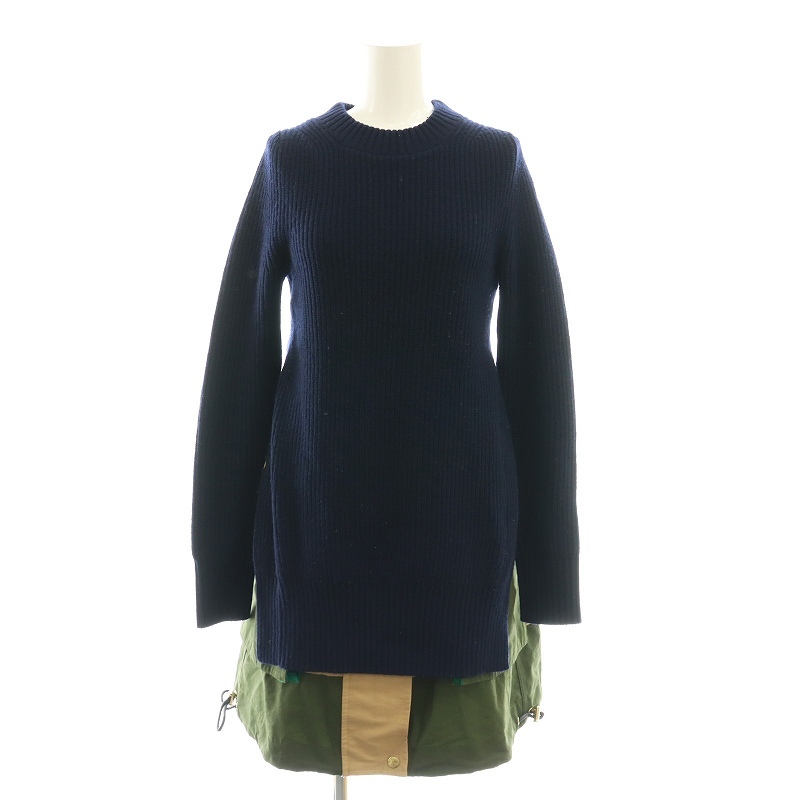 サカイ sacai wool knit Grosgrain dress ワンピース ニット 膝丈 1 ネイビー 21-05800 /HK ■OS レディース拍卖