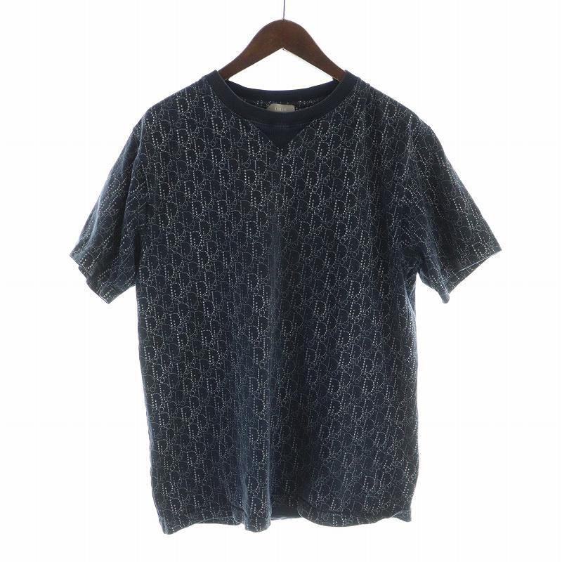 ディオール Dior 20AW オブリーク Tシャツ カットソー 半袖 ロゴ 総柄 L 紺 ネイビー 043J625C0674 ■GY19 /MQ メンズ拍卖