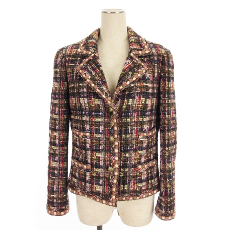 シャネル CHANEL 05A ツイード ジャケット ココマークボタン ウール シルク 3B P26325 マルチカラー 38 アウター レディース拍卖