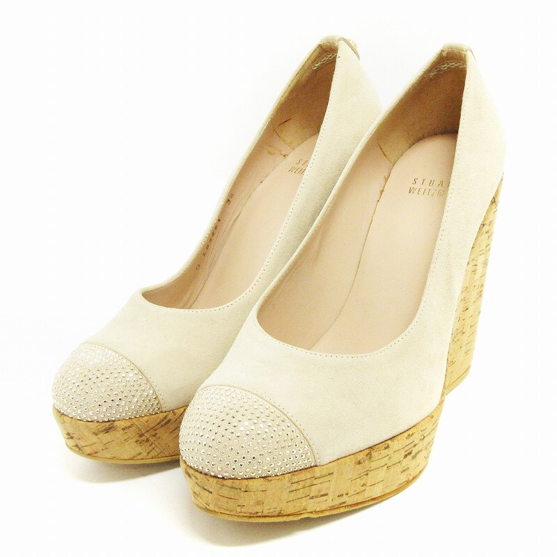 スチュアートワイツマン STUART WEITZMAN パンプス ウェッジソール 装飾 コルク スエード ベージュ 38 レディース拍卖