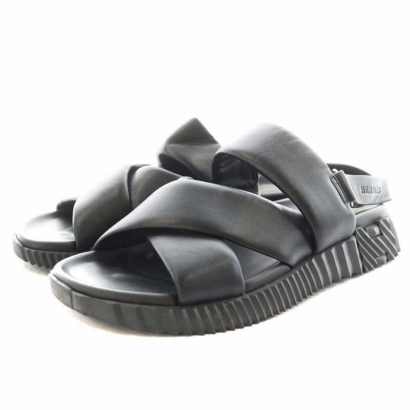 エルメス HERMES エレクトリック Hロゴ サンダル ストラップ レザー 27.0cm 黒 ブラック /AN6 メンズ拍卖