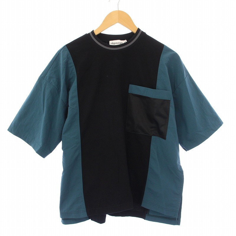 ナゴンスタンス ウォッシャブルポケットTシャツ カットソー 半袖 クルーネック ストレッチ M 黒 ブラック 青 ブルー 470HA880-0470拍卖
