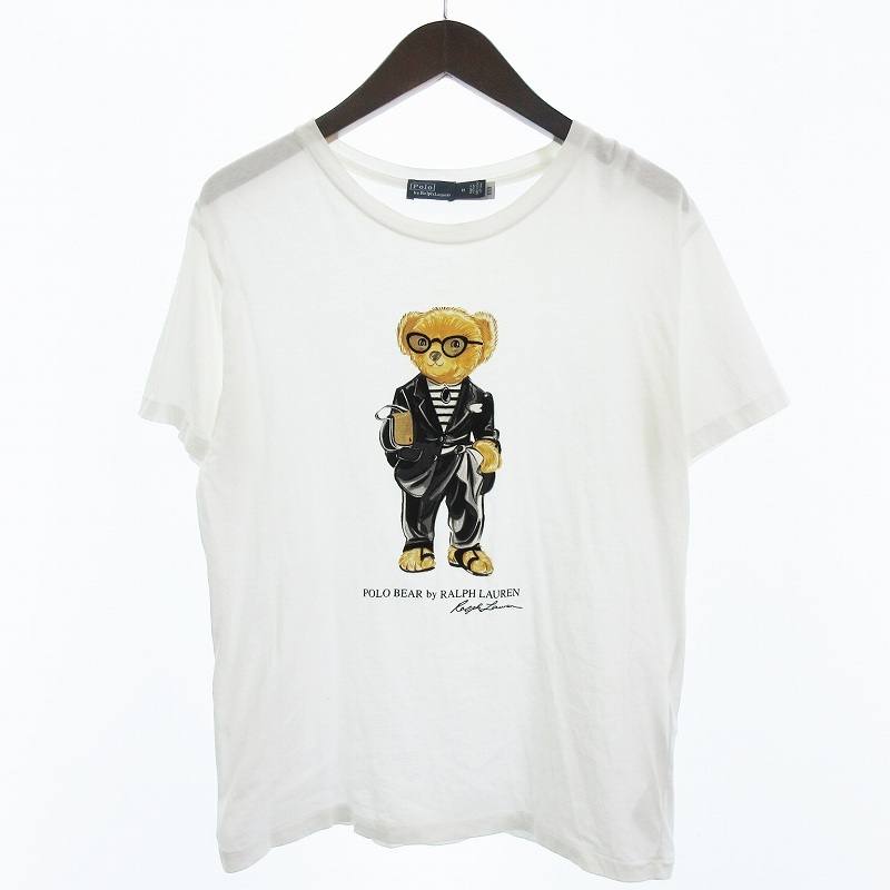 ポロ バイ ラルフローレン Polo by Ralph Lauren Tシャツ カットソー 半袖 プリント ベア コットン 白 ホワイト M メンズ拍卖