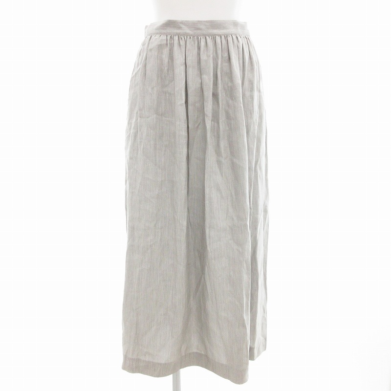 ヨシエイナバ yoshie inaba ギャザースカート リネン混 シルク混 マキシ ロング ライトグレー /AE レディース拍卖
