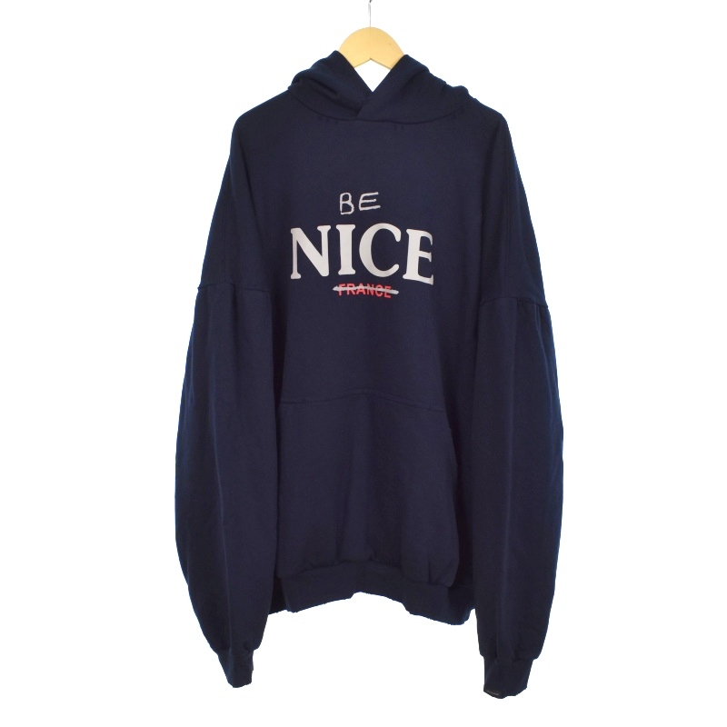 バレンシアガ BALENCIAGA 23AW BE NICE Hoodie パーカー フーディー プルオーバー ダメージ加工 2 紺 ネイビー 761458 メンズ拍卖