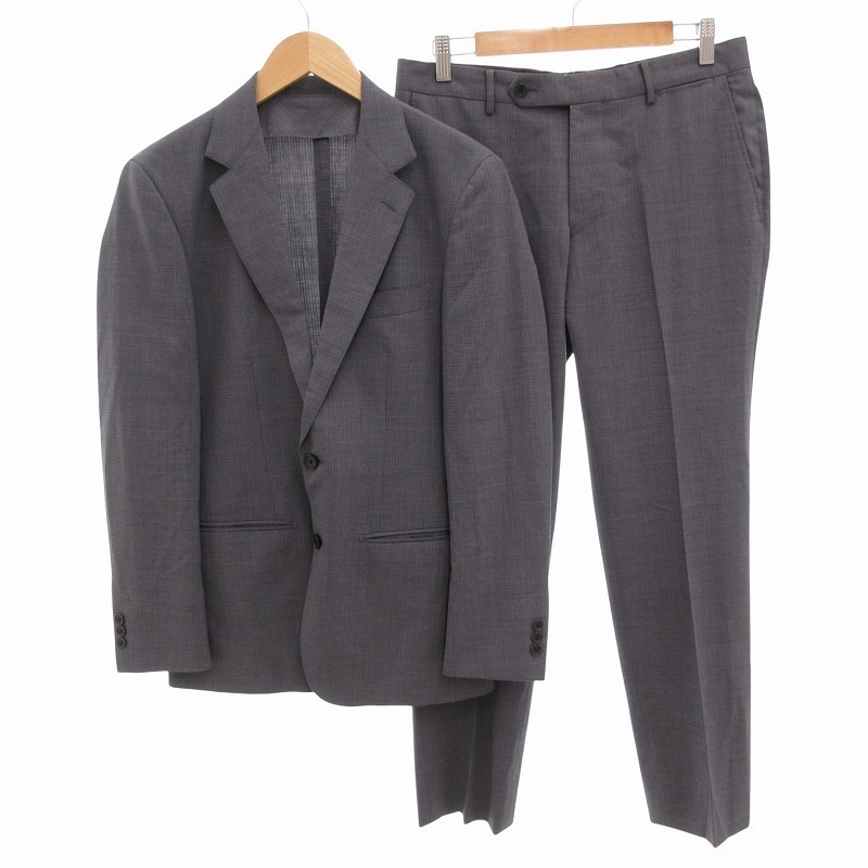 エディフィス EDIFICE Paulo Oliveira生地 シングルスーツ セットアップ ビジネス ジャケット パンツ チェック 2B 背抜き 46 グレー拍卖