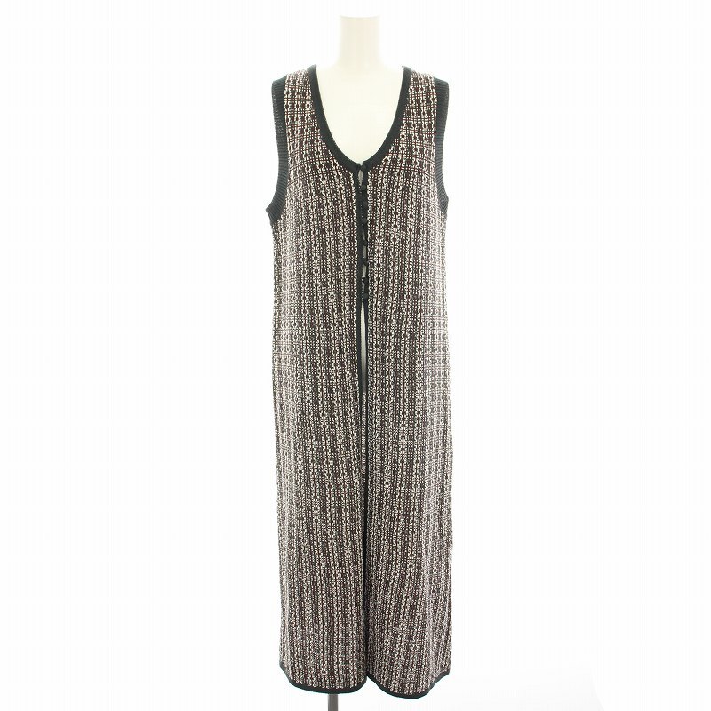 未使用品 ビームスハート BEAMS HEART ニットジレ ベスト ロング 総柄 F グレー 白 ホワイト ボルドー 43-26-0176-928 /HN拍卖