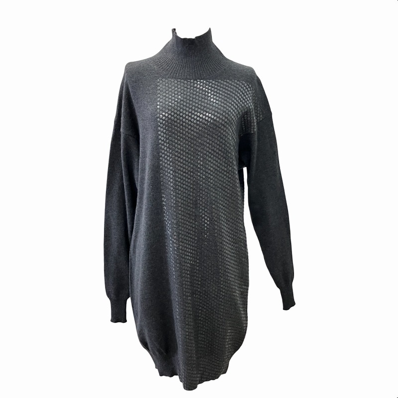 ステラマッカートニー STELLA McCARTNEY ニットワンピース ドット 水玉柄 ウール ハイネック ロング 長袖 40 グレー拍卖