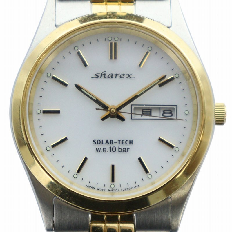 シチズン CITIZEN シャレックス sharex SOLAR-TECH 腕時計 ウォッチ ソーラー 白文字盤 ロゴ カレンダー付き シルバー色拍卖
