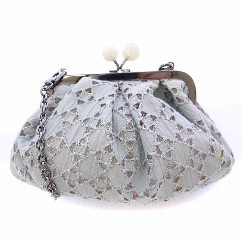 マックスマーラ ウィークエンドライン MAX MARA WEEKEND LINE PASTICCINO パスティチーノ ショルダーバッグ がま口 メッシュ 切替 水色拍卖