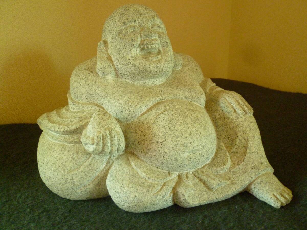 【即決・御影石】布袋さん (28㎝ 9.5Kg)石像 仏像 彫刻 田の神様 田の神 古民芸 民藝 石塔 祠 古道具 古物 五輪塔 石仏 灯篭 恵比須大黒拍卖
