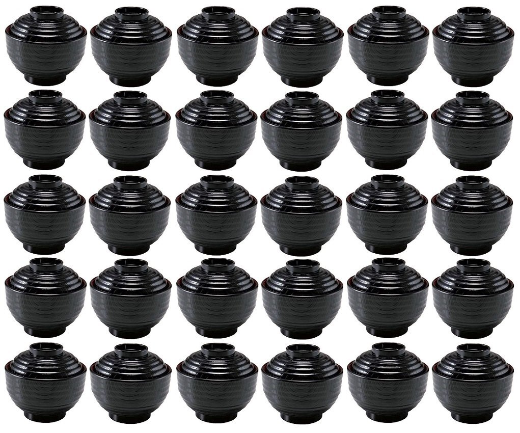 ☆業務用漆器耐熱段付スタック木目汁椀蓋付黒内朱(約径105XH94mm)30個食器洗浄機対応越前塗日本製新品拍卖