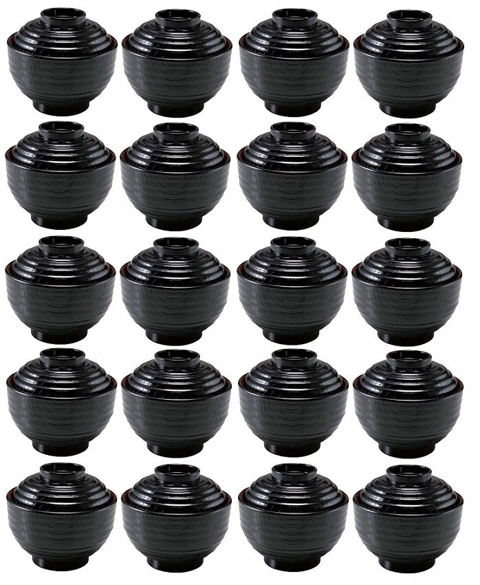 ☆業務用漆器耐熱段付スタック木目汁椀蓋付黒内朱(約径105XH94mm)20個食器洗浄機対応越前塗日本製新品拍卖