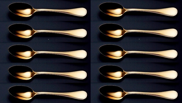 ★ラッキーウッド24金仕上フレンチアクセント コーヒースプーン 10P高級18-10ステンレス使用24金仕上げ日本製拍卖